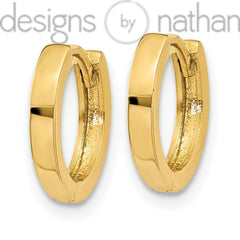 Designs by Nathan | Real Fine 14K Yellow Gold | Round Classic Hinged Huggie Hoop Earrings | 2 x 11 mm = ~ 1/16 x ~ 1/2 inches | 1.1 grams | Polished Flat Solid Snug Tiny for Women