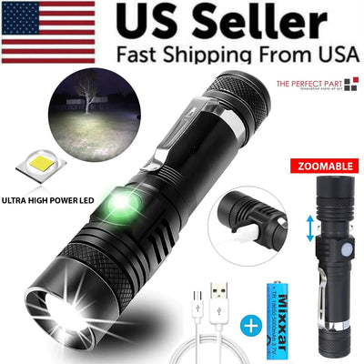 Super Bright 2000 Lumens LED Tactical Flashlight Zoomable With Rechargeable Battery