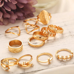 18k Gold Plated Medallion Ring 13 Piece Set With Austrian Crystals