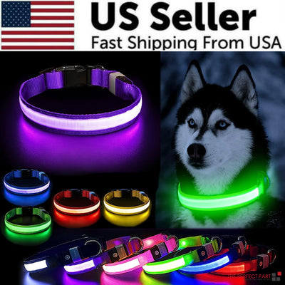 LED Dog Collar Light Glows Blinks Flashes Adjustable Safety Waterproof Pets