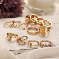 18k Gold Plated Medallion Ring 13 Piece Set With Austrian Crystals