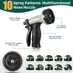 100 Foot Stainless Steel Garden Hose with 2 Nozzles Included - Total 16 Spray Patterns, Anti-Crush, Continuous Water No Kinking, PVC Inner Tube, Rugged Versatility