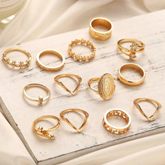 18k Gold Plated Medallion Ring 13 Piece Set With Austrian Crystals